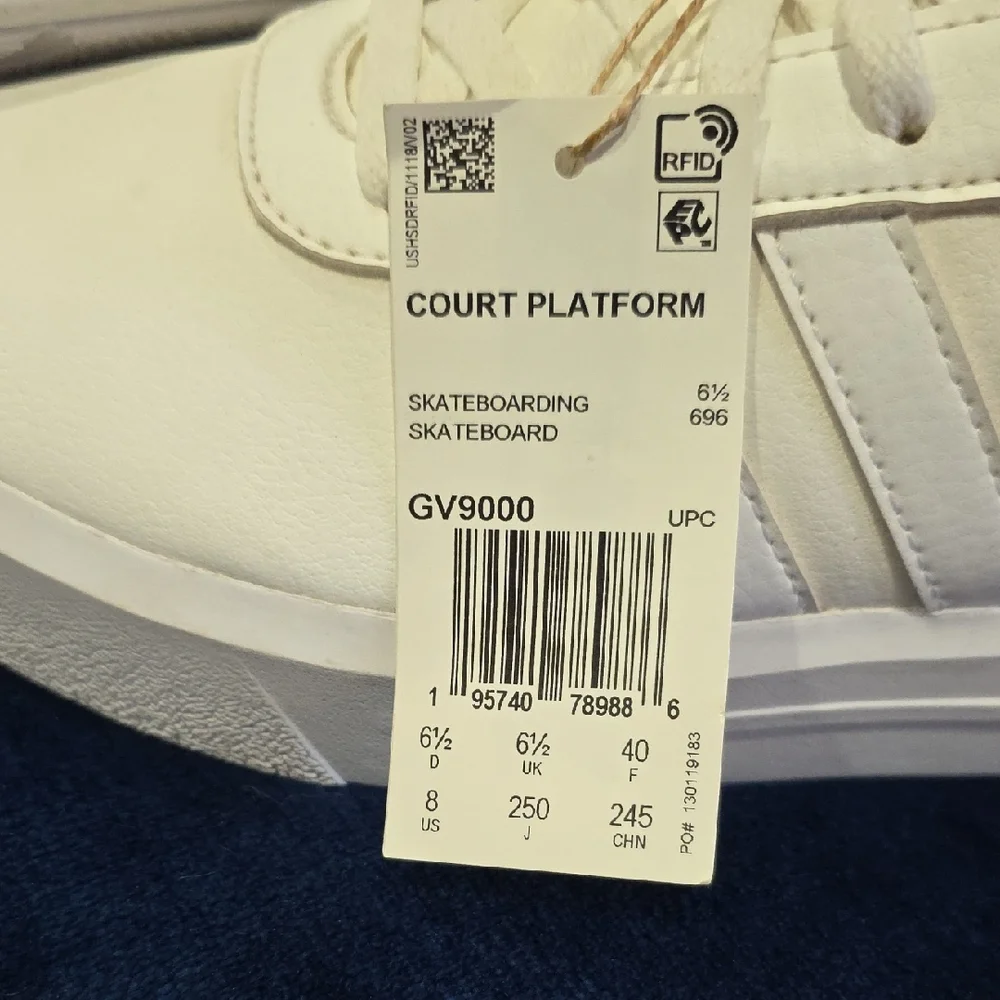 Adidas White Sneakers Court Platform Sz 8 NWT Basketball Skateboard - Picture 2 of 8